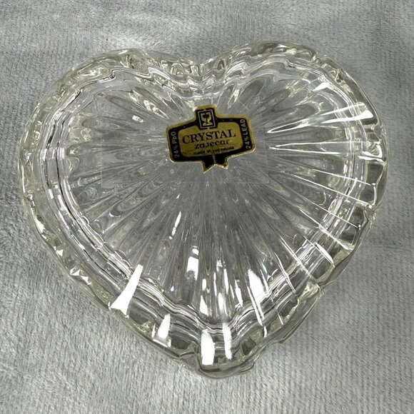 Heart-Shaped Crystal Zajecar 24% Lead Glass Trinket Box Made In Yugoslavia - Picture 2 of 16